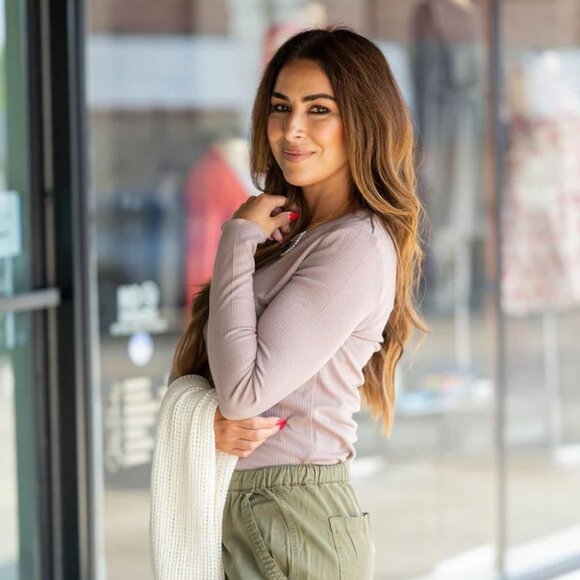 Vertical Ribbed Long Sleeve Tee - Picture 2 of 4